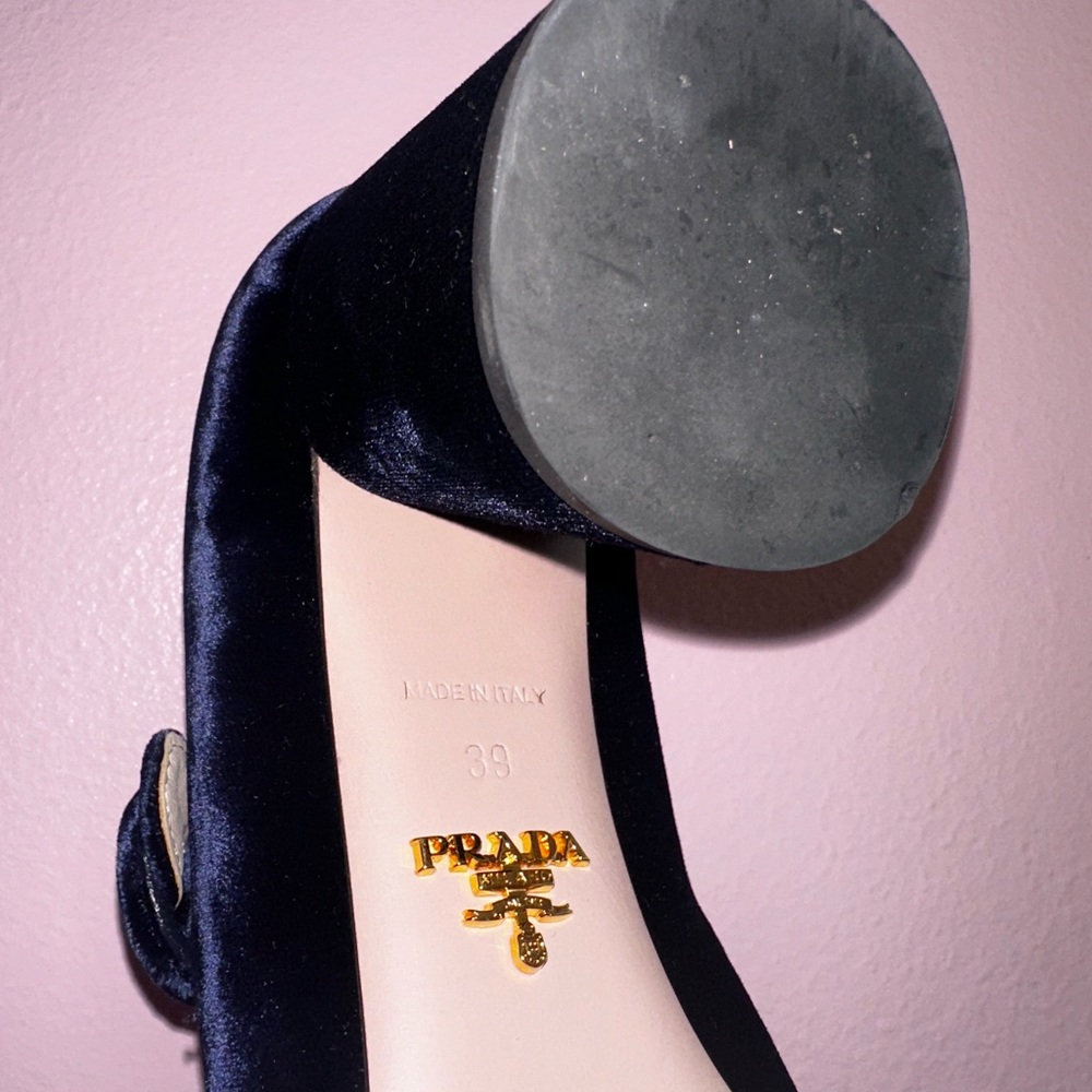 Prada Black Velvet Mary Jane Block Heel Pumps - Picture 5 of 8